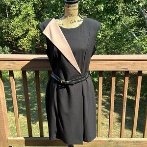 Calvin Klein Dress black & tan size 12 sleeveless belted foam fitting